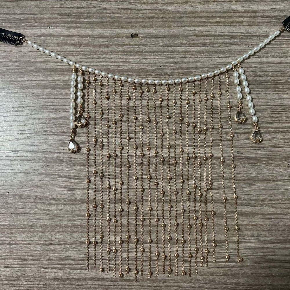 Pearl Golden Fairy Mask Headdress Mysterious Veil Creative Hanfu Face Chain  Women