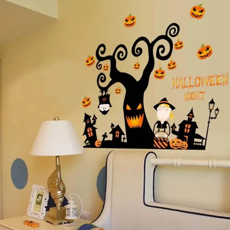 Childrens Removable Wall Stickers Halloween Decoration Wall Stickers Horror Halloween Pumpkin Window Glass Stickers