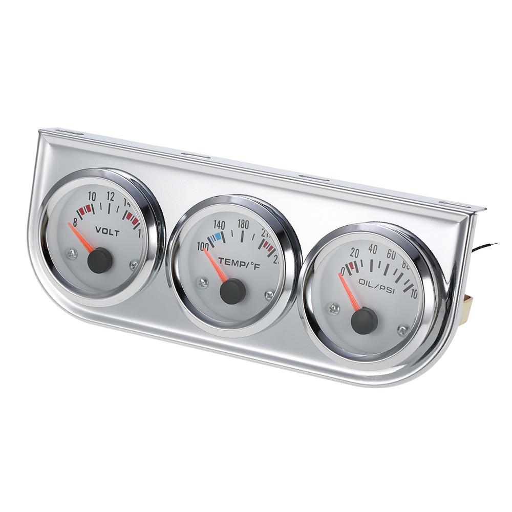 52MM Oil Pressure Fahrenheit Water Temperature Gauge Voltmeter Chrome 3 In 1 Gauge Kit  Car