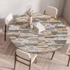 Wooden Patterns Round Table Cover Waterproof Oilproof Stain-Resistant Print Elastic Tablecloth for Kitchen Home Dustproof Decor