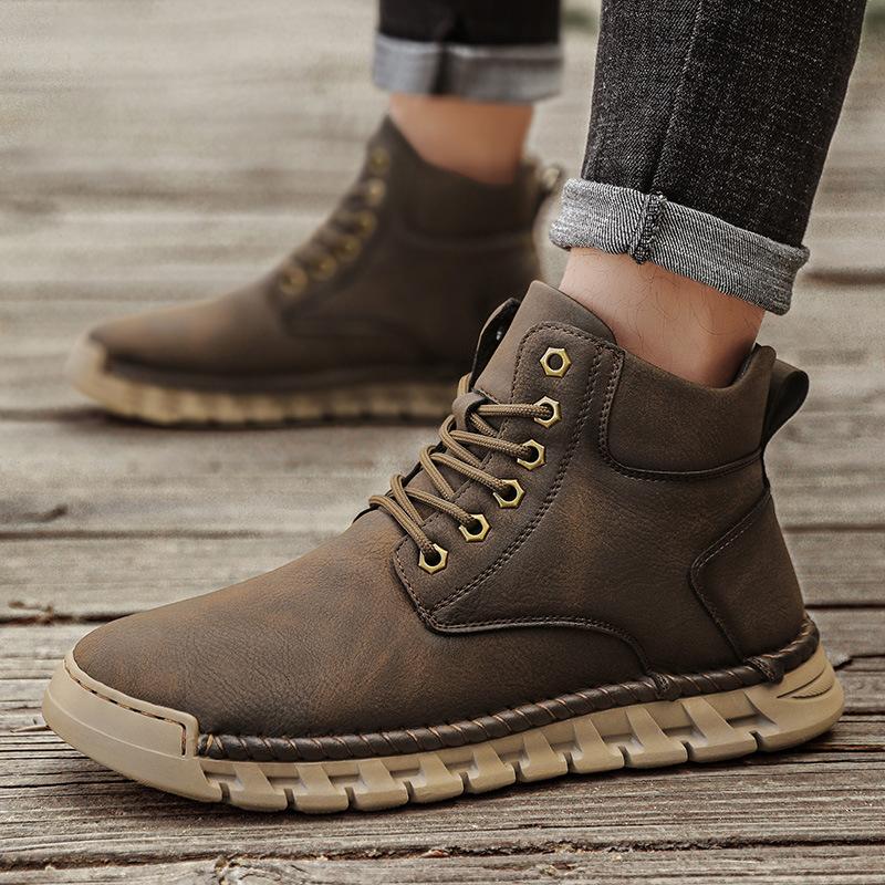 Boots men's autumn and winter new velvet warm Zhongbang cotton boots soft sole lace-up non-slip large size casual men's shoes