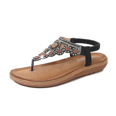 Round Toe Plus Size Rhinestone Cutout Flat Bohemian Summer Shoes – A866