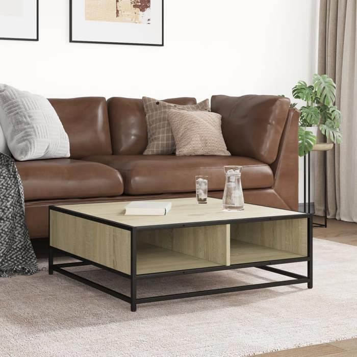 VidaXL Table basse chêne sonoma 80x80x30 cm bois d'ingénierie et métal, table d'appoint, table de salon, table latérale, 848770