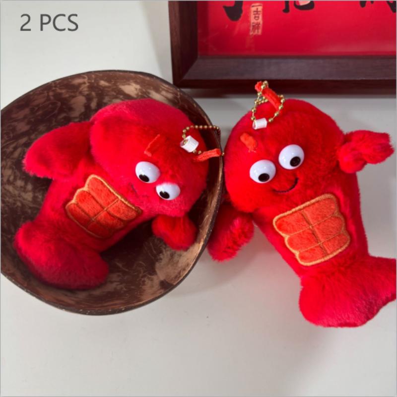 1/2 Pcs Cute Funny Muscle Lobster Simulation Food Plush Toy Stuffed Doll Keychain Backpack Pendant Bag Hang Ornament Couple Gift