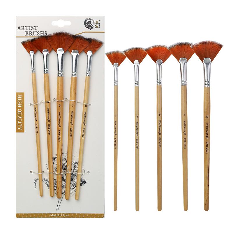 Nylon Hair Fan Brush Set for Gouache, Watercolor, Acrylic, and Oil Paint