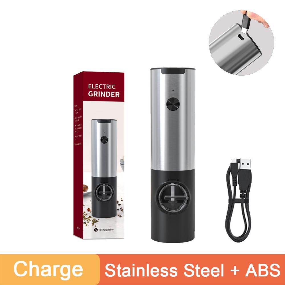 Moedor de sal e pimenta elétrico recarregável com base de carregamento USB, moedor de especiarias automático de aço inoxidável, moinho de pimenta com LED