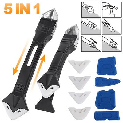 5 In1 Silicone Scraper Caulk Tools Glass Glue Angle Scraper Stainless Steel Head Finisher Sealant Scraper Floor Gaps Spatula