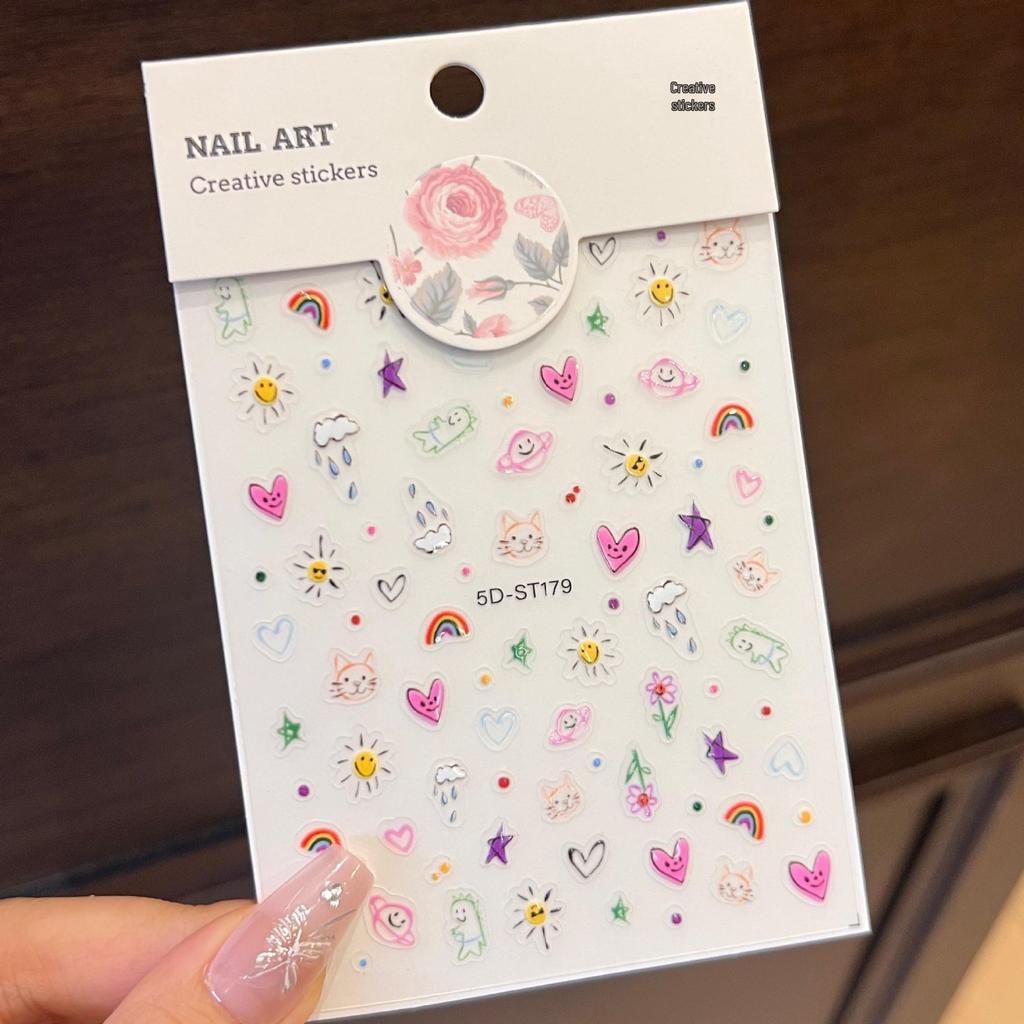 Cute Cartoon Graffiti Nail Stickers - No Curling Edge, Colorful DIY Decorations for Girls