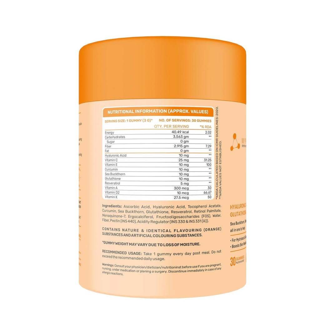 Chewy Candies for Skin Health (30 Pcs), Glow Gummies Hyaluronic Acid & Glutathione,  Mypro Sport Nutrition