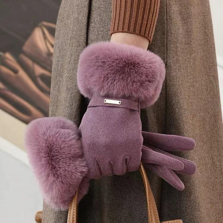 Winter Frauen Warm Halten Plus Samt Touchscreen Verdicken Plüsch Handgelenk Wildleder Handschuhe Mode Persönlichkeit Elegante Fahren Radfahren