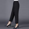 Summer Ice Silk High-Waist Elastic Pants for Middle-Aged and Older Women - Casual, Loose-Fit, Straight, Nine-Point Length