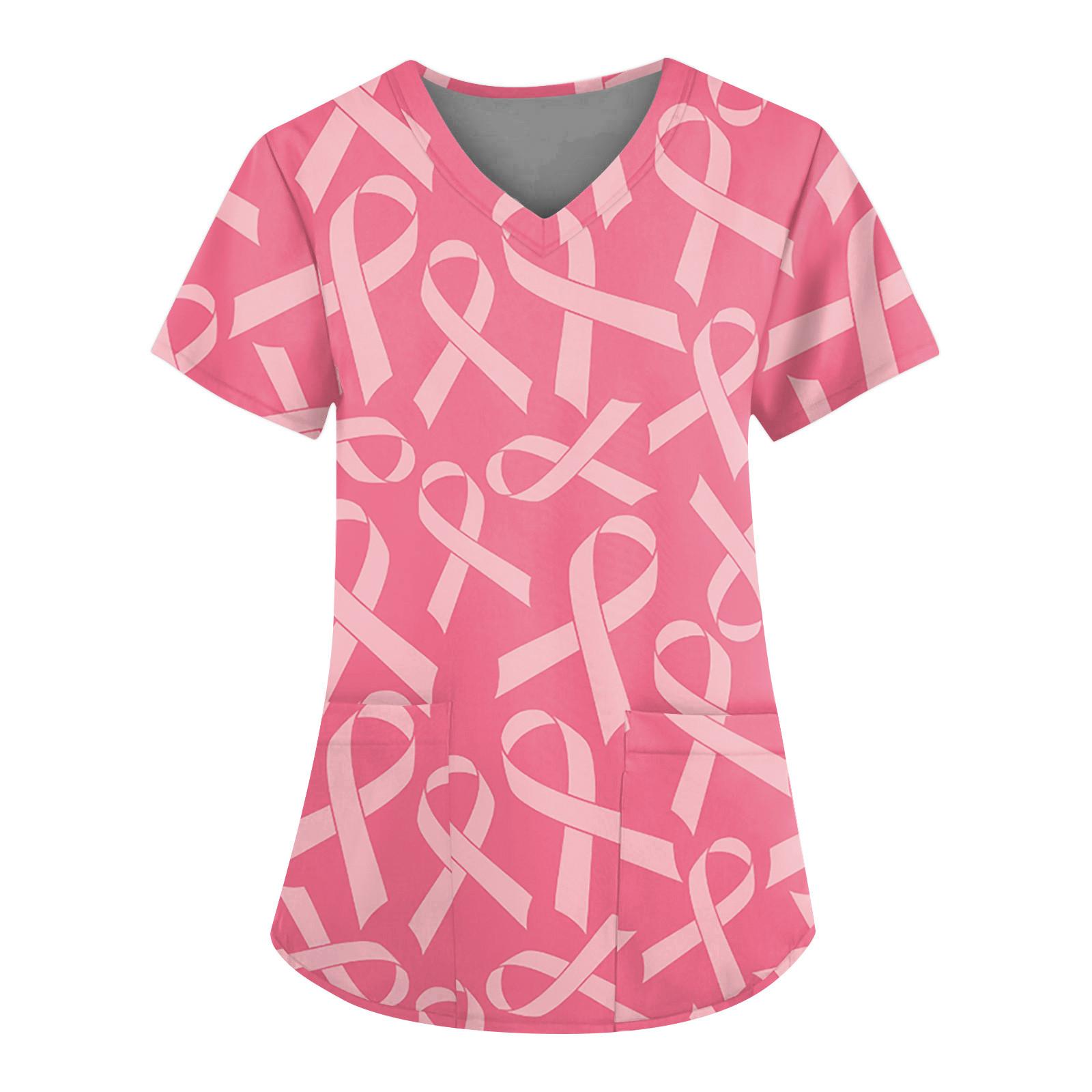 

Женские топы с короткими рукавами и v-образным вырезом с цветочным принтом, рабочая униформа, карманная блузка XL арбуз красный