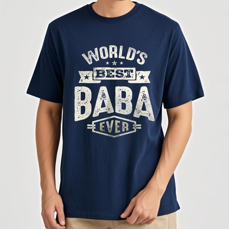 

T Shirt Men Casual Round Neck Tee Oversized Summer Boys T Shirt Worlds Best Baba Ever Short Sleeve Relaxed Fit ONeck Tshirt as the picture1574 темно-синього кольору