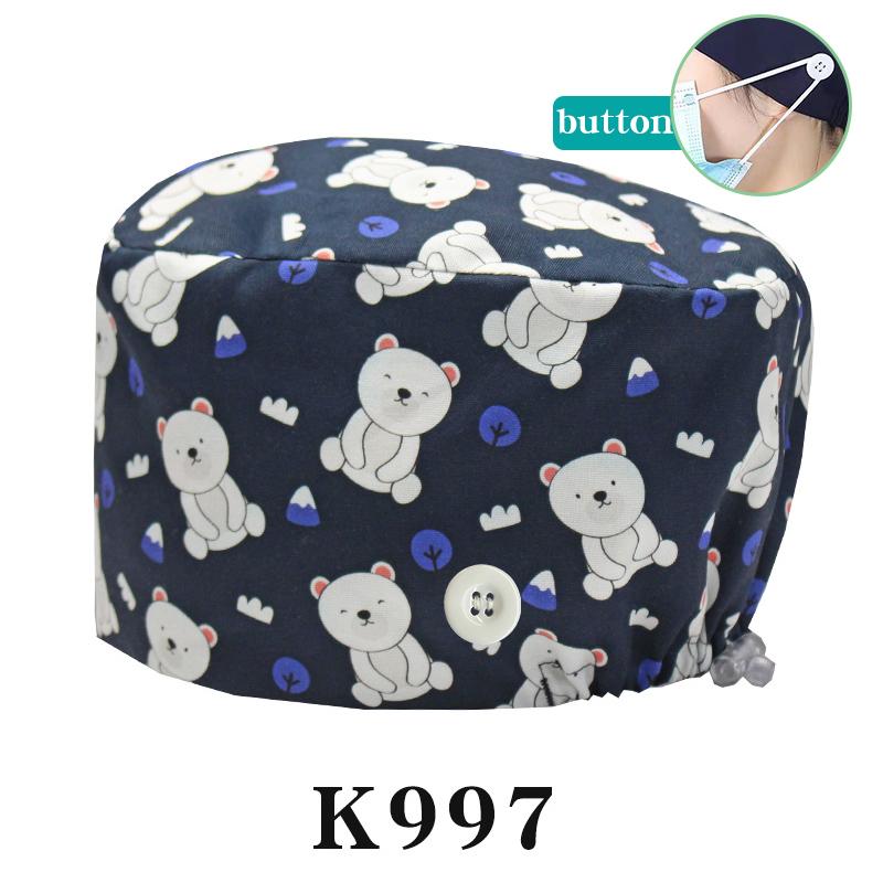 Cartoon Printed Nursing Caps Men Women Medical Hats Adjustable Long Hair Pet Dental Clinic Doctors Scrub Hat