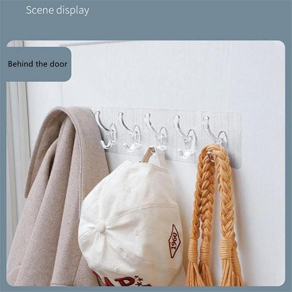Acrylic Transparent Hooks Over The Door 6 Hooks Clothes Coat Hat Towel Hanger Home Bathroom Organizer Rack Kitchen Holder Hooks