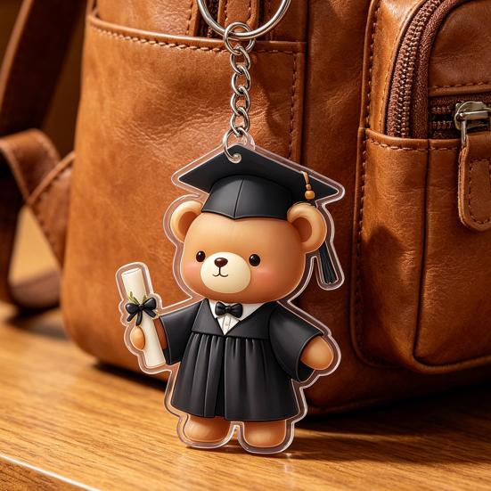 Graduation Bear Keychain Pendant 2D Acrylic Car Key Pendant Commemorative Graduation Keepsake Gift