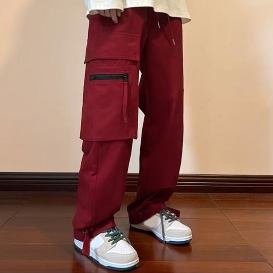 Herren Cargo-Hose Unifarben Kordelzug Mehrere Taschen Locker Streetwear Herbst Winter Hip Hop Baggy Cargo-Hose für den täglichen Gebrauch
