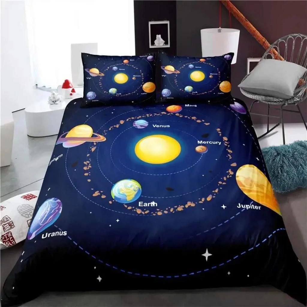 Solar System Bettbezug-Set Weltraum Galaxie Bettwäsche-Sets Universum Planeten Bettdeckenbezug Astronomie Steppdeckenbezug Queen-Size