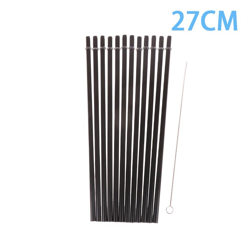 12Pcs 23/27Cm Long Hard Plastic Straws With 1 Straw Brush Reusable Black Straws Tumbler Replacement Straws Cup Accessories