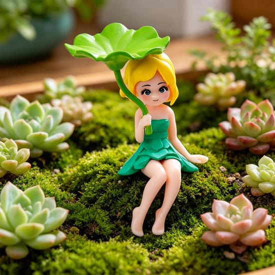 Miniature di Fate Ragazze Fatate Ornamenti con Foglia di Loto per Fioriera Giardino Fatato Paesaggi Muschiosi Scrivania di Casa Scaffale Decorazione per Auto