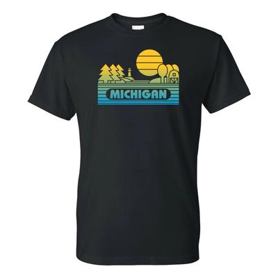Michigan Groovy Sunset - Landscape Vacation Home State T Shirt - Black
