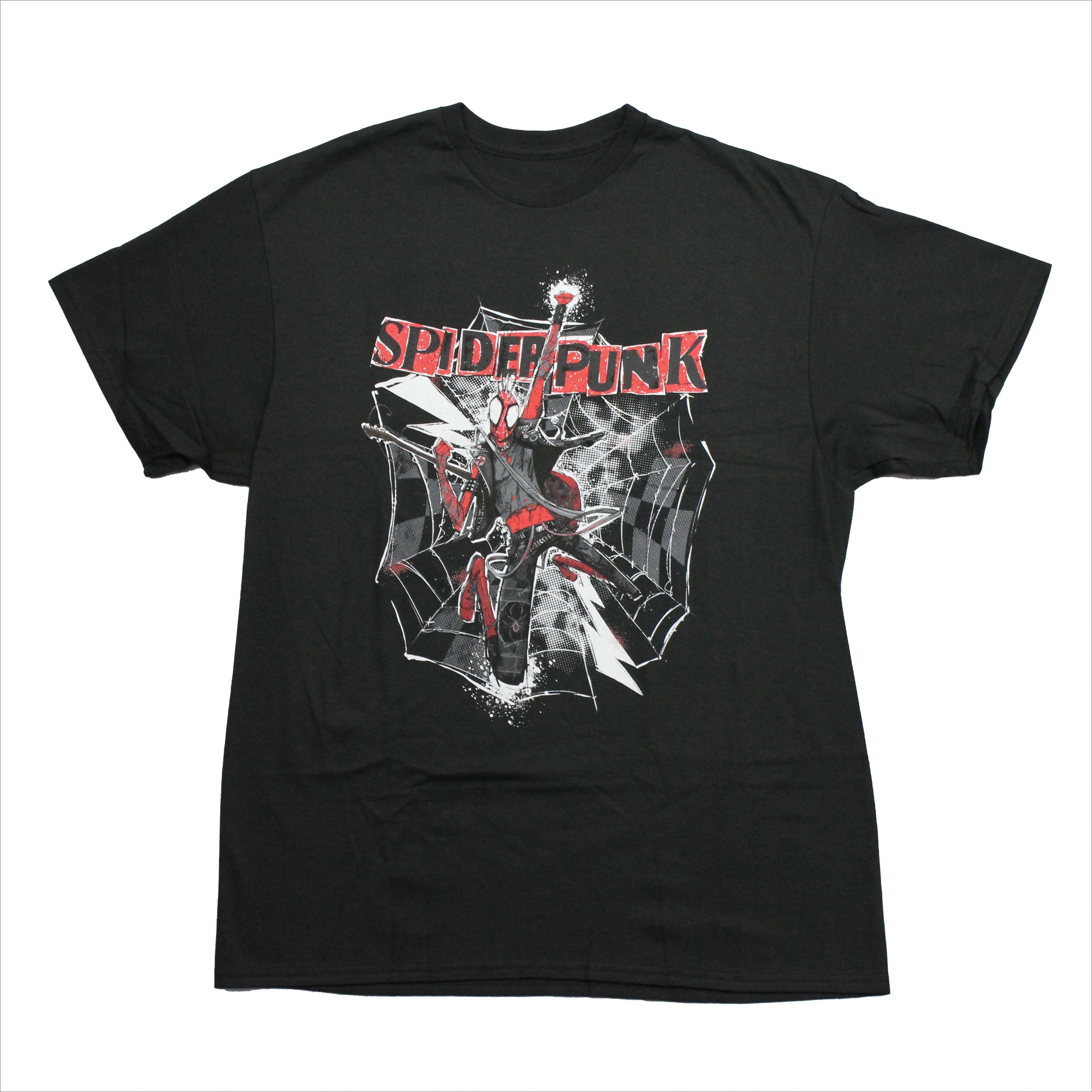 

2026 new SpiderPunk Tshirt with Electric Guitar Design Unisexs Loose Streetwear featuring Marvel Superhero Anime Clothing M