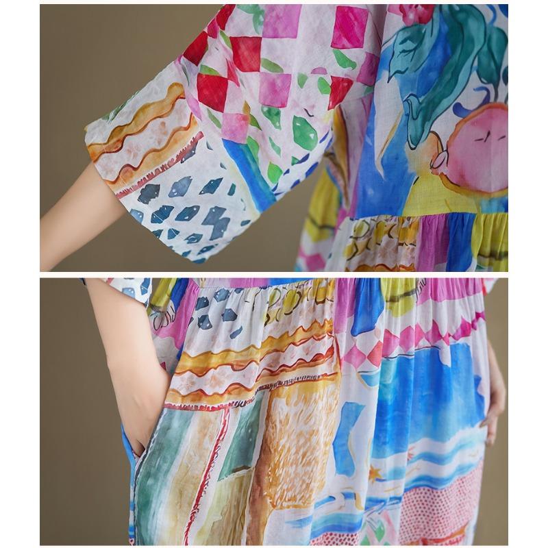 DIMANAF New 2026 Summer Beach Women Plus Size Fashion Lady Long Dress Loose Oversize Maxi Floral Print Cotton