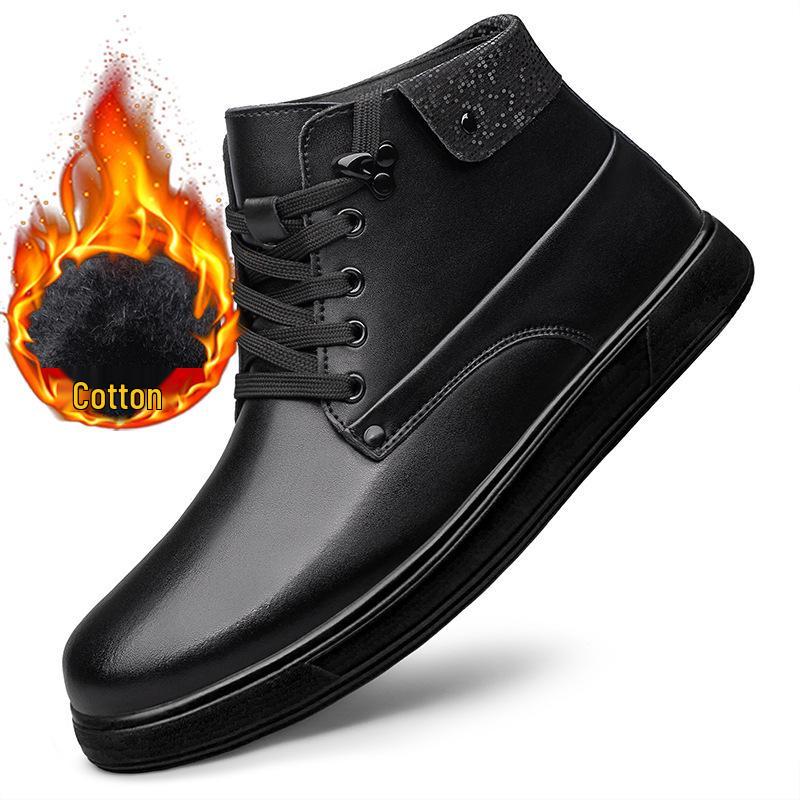 Men's High-Top Leather Martin Boots with Thick Sole & Warm Velvet, Mid-Calf Versatile Winter Shoes