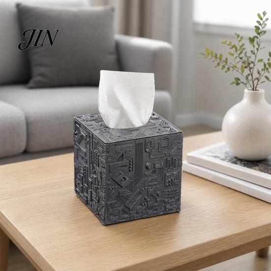Sense of Future Tissue Box Sci-fi Theme Box, with Smooth Paper Extraction, Large Capacity Cubic Design Trendy Organizer, Hard Shell Durable