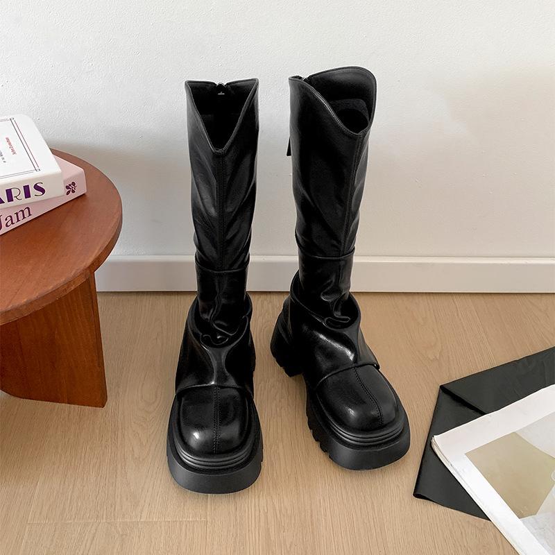 

Коричневые узкие британские сапоги на платформе и толстом каблуке, женские, новые осенне-зимние сапоги 2025 года в стиле ретро с V-образным вырезом, рыцарские сапоги 40 чёрный