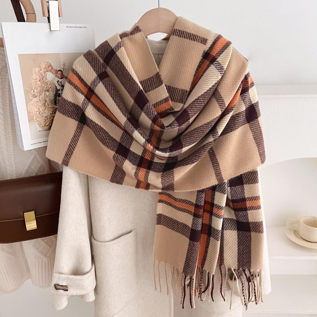 Clearance imitation cashmere plaid scarf women's atmosphere autumn and winter new Korean version plaid shawl thickened warm scarf