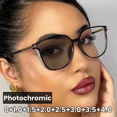 Fashion Trendy Ladies Photochromic Reading Sunglasses Blue Light Blocking Finished Men's Prescription Far Sight Eyewear Diopter