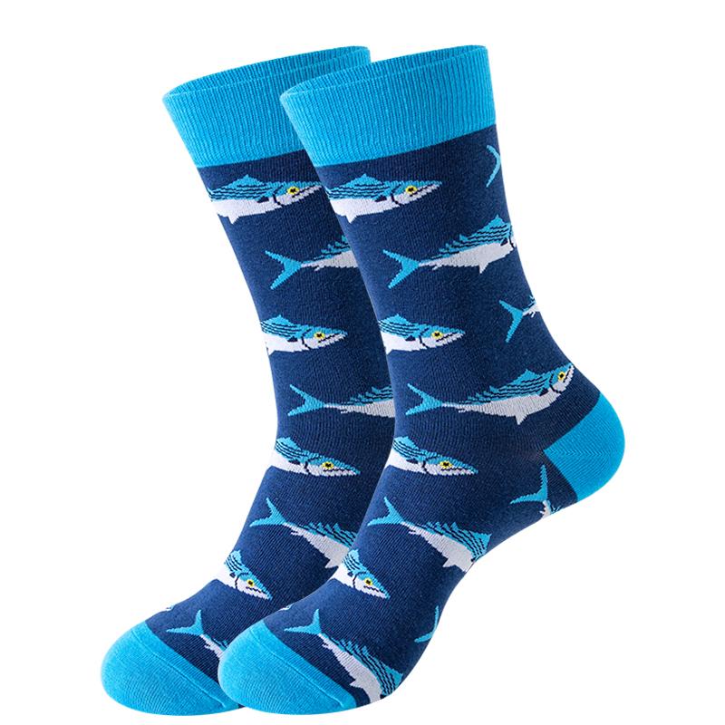 New Fashion Mens Socks Japanese Harajuku Happy Cartoon Socks Seahorse Crab Shrimp Coral Socks Trend Male Stockings Funny Socks