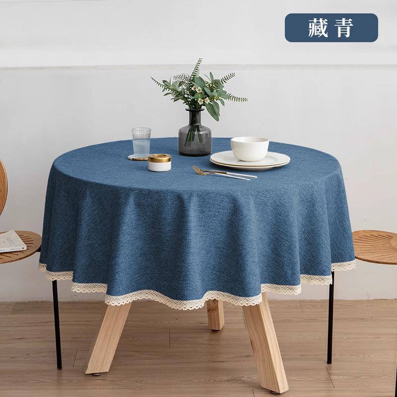 Round Solid Color Dining Table Cloth French Lace Cotton Linen Waterproof and Oil Proof Hotel Restaurant Tablecloth Decoration