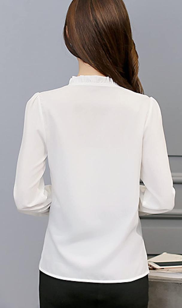 [MT-evocon] Damen Langarmshirt Bluse – Tropfenausschnitt Pullover, Weiß, Größe XL