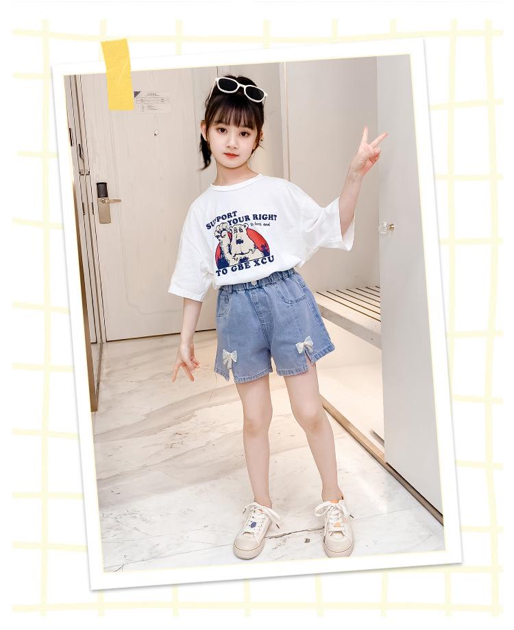 Korean Style Girls' Denim Shorts with Bows - Chic Summer Fashion Hot Pants for Kids