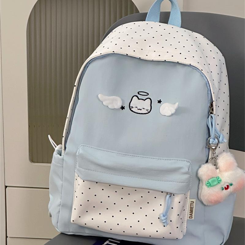 Schoolbag College Japanese Polka Dot Girl Cute Backpack School Bag Simple Student Junior High School Student Girls Lightweight Backpack Versatile