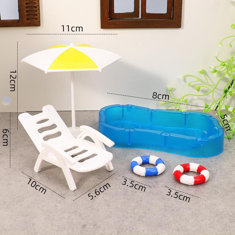 1 Set Children Play Toys Doll House Cute Simulation Mini Swimming Pool Swimming Circle Beach Chair Kit Model Diy Decoration