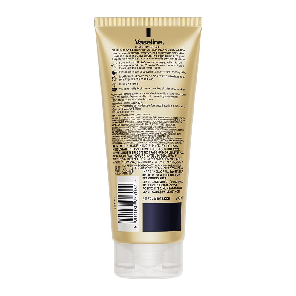 Vaseline Gluta-Hya Lotion Éclat Sans Imperfections 200 ml X Lot de 2 Hydratant Éclaircissant Visage et Corps Texture Légère