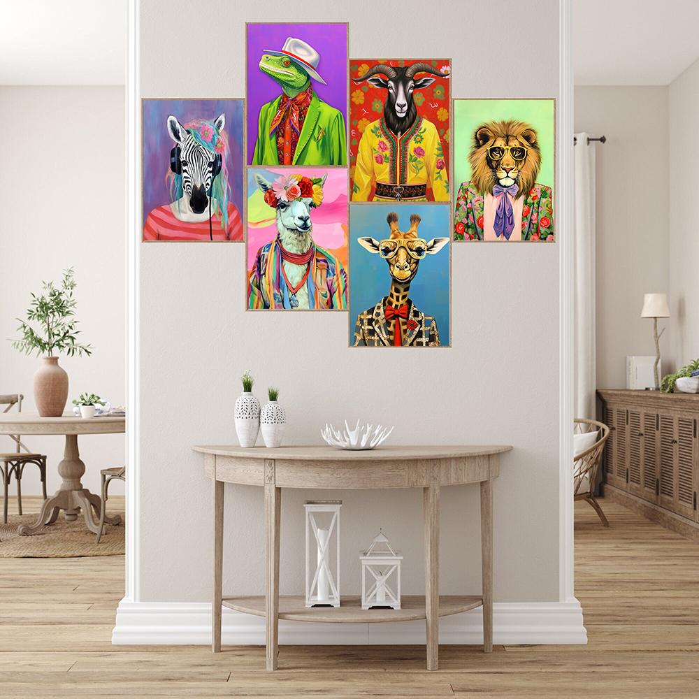 Fashion Animal Tyrannosaurus Fashion Funny Poster Print Club Wall Art Canvas Zebra Illustrated Living Home Painting Home Decor