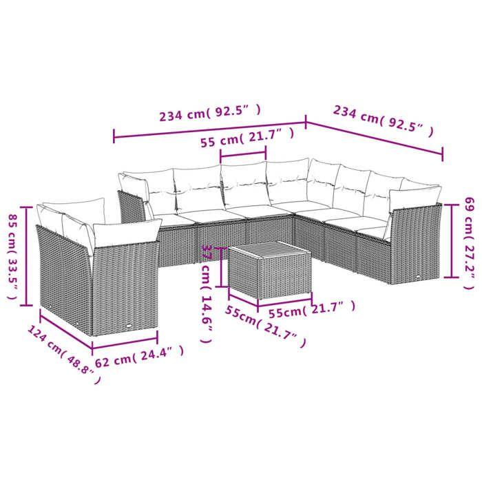 VidaXL Salon de Jardin avec Coussins 10 pcs, Canapés de Patio, Ensemble de Meubles, Mobilier de Terrasse Exterieur, Gris 3256047