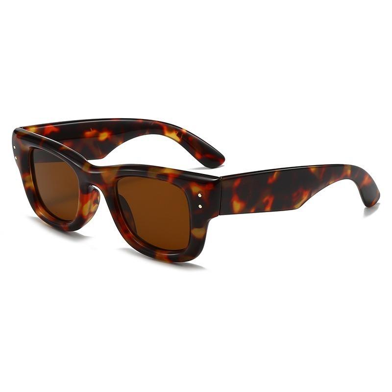 Glossy White Thick Square Dark Grey Lens Double Rivet Retro Sunglasses