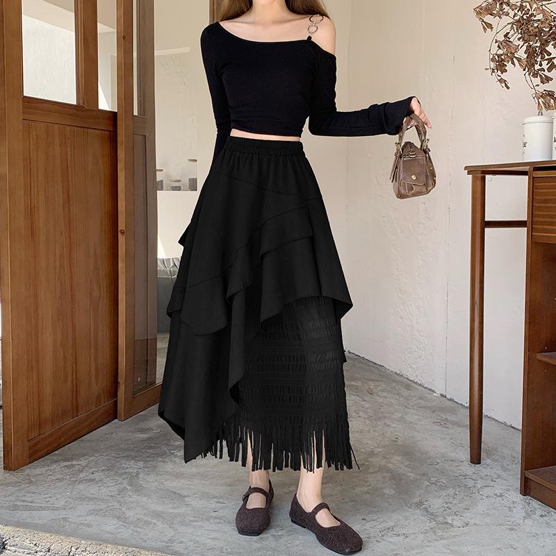 

Осень 2025 Ретро Юбка с оборками с высокой талией и кружевной вставкой Small