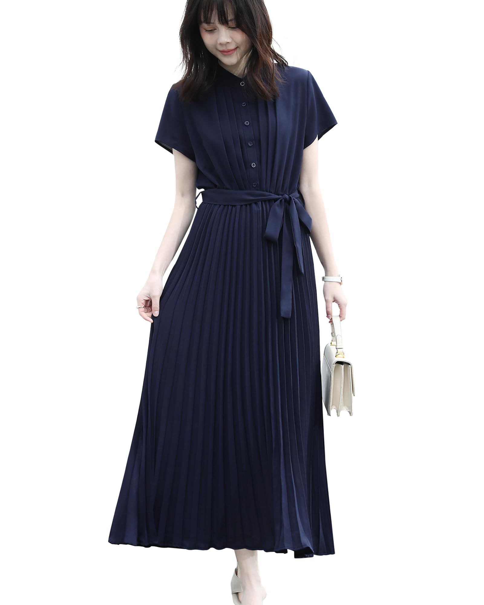 

Рубашка Короткая Эластичная Для Лета [Sueeya] Женское Цельное Платье, Длинное, Плиссированное, Лента, Шифон, Платье, Рукав, Талия, Защип, Стройнящее, Милое, Стильное,