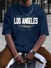 Summer new men's 100% cotton comfortable casual loose Los Angeles print sport crew neck short sleeve T-shirt top men's T-shirt