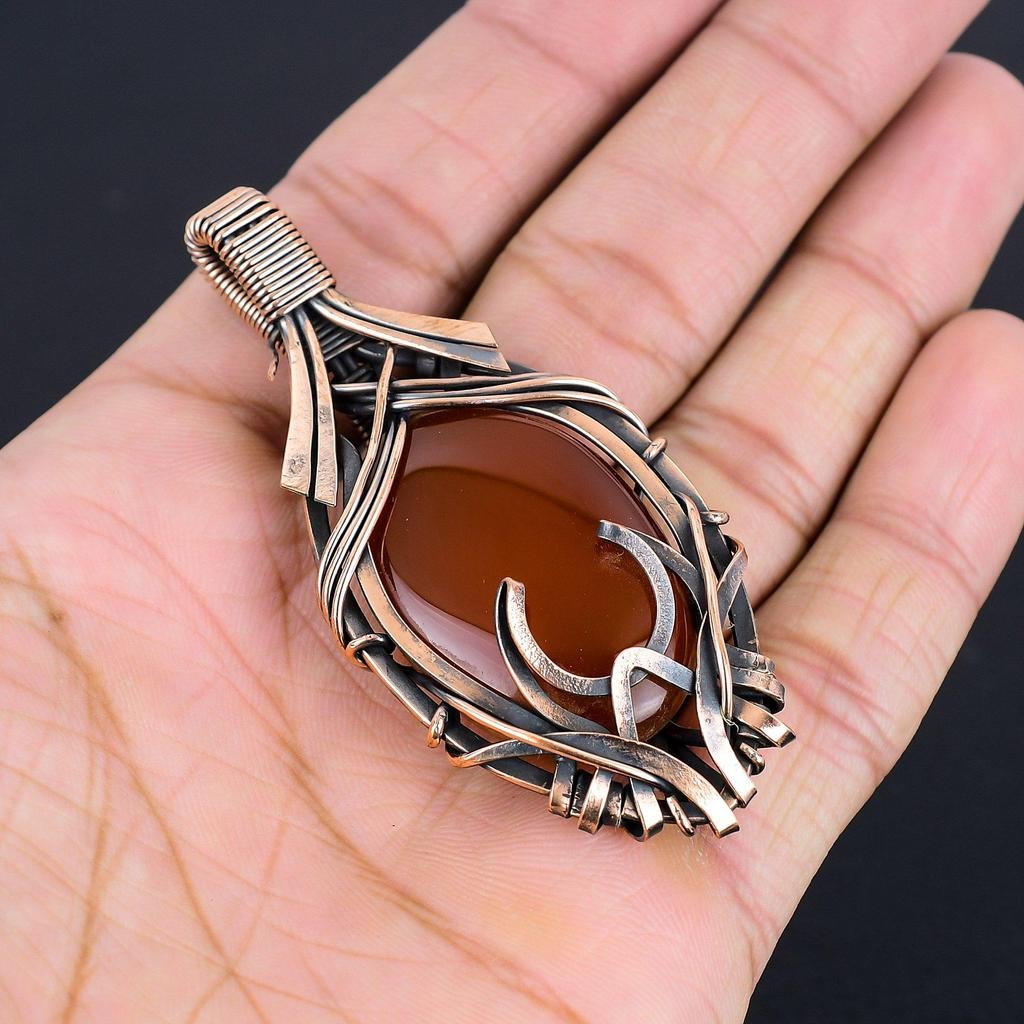 Carnelian 999 Copper Wire Wrapped Pendant, Handmade Gemstone Pendant Jewelry, Gifts For Wife Brand New Pendant