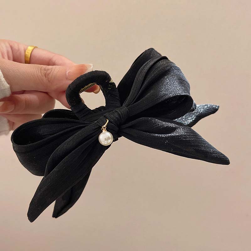 Elegant White Bowknot Hair Claws for Women  Korean Simple Large Size Pearl Mesh Shark Hairpin Hair Claw Hair Accessories