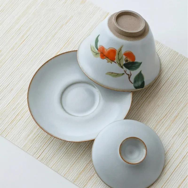 150ml Retro Ru Kiln Ceramic Tea Tureen Handmade Flower Pattern Gaiwan Household Teacup Travel Portable Tea Bowl Chinese Teaware