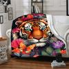 1PC Tiger Floral Print Blanket, Throw For Sofa, Bed, Travel, Camping, Livingroom, And Bed, Printing Blanket With Soft And Warm Fabric Yy250918136