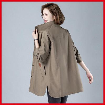 Damen Übergangsmantel Übergröße Herbst Dünn Mittellang Einfarbige Oberbekleidung Hohe Taille Stil Prinzessinnenärmel Knopfleiste